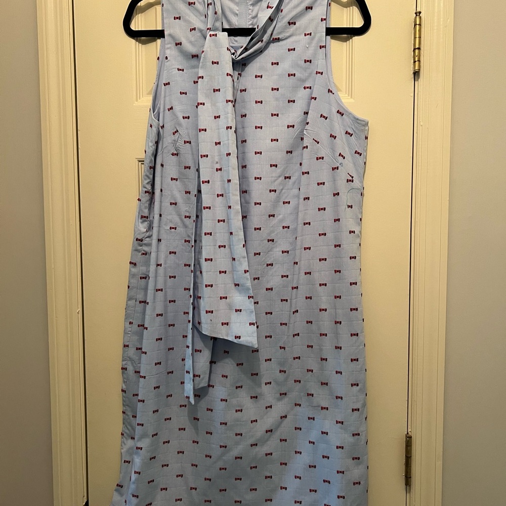 Banana Republic Blue Sleeveless Dress with Red Pattern and neck bow.  Size 10.